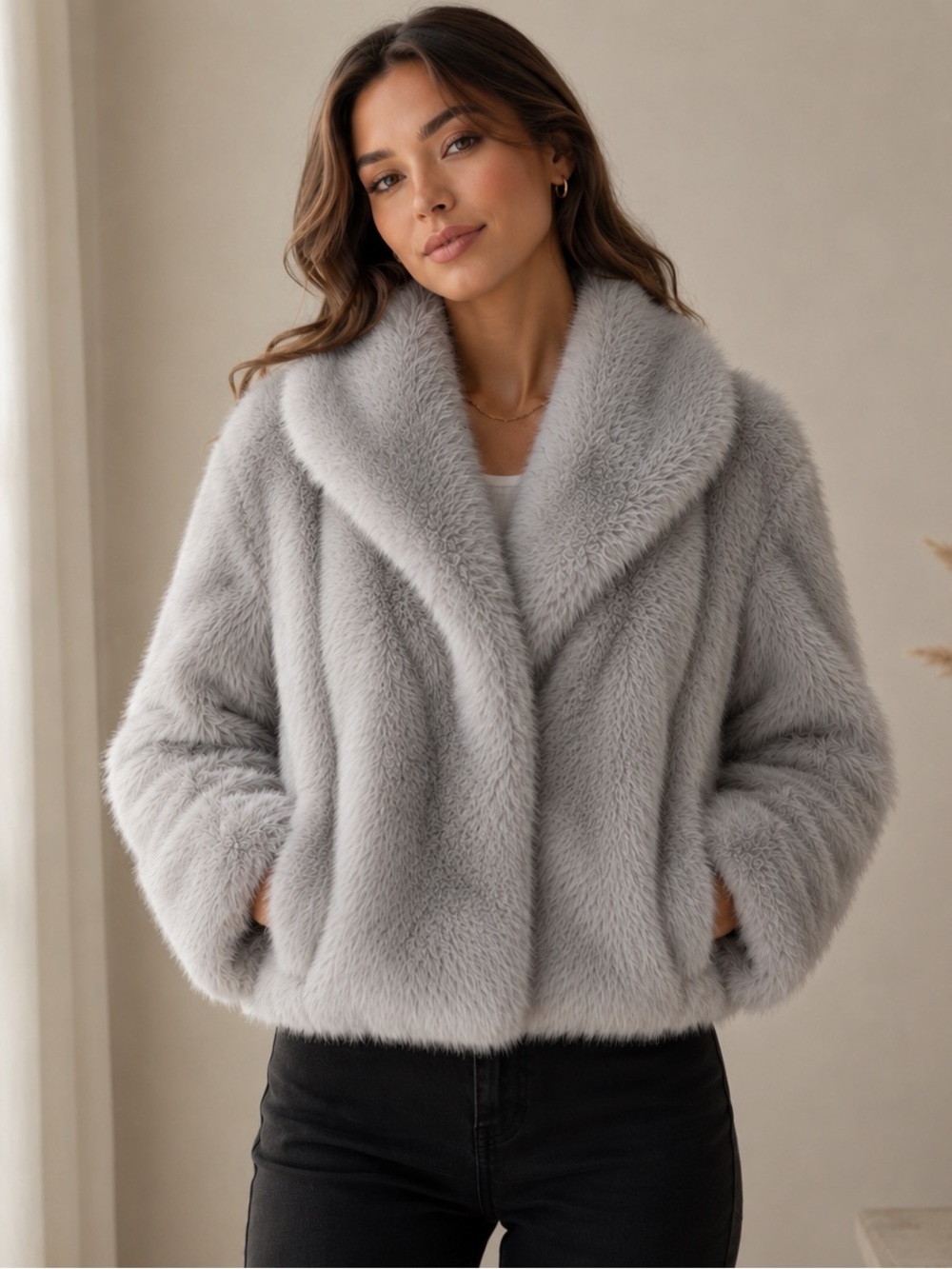Sz S Gradient Gray/white Luxe Luxury Big Fur Coat Gran Oriente